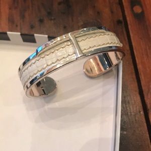 Tods white alligator silver trim cuff bracelet